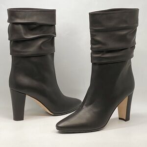 Manolo Blahnik Calasso 90MM Ruched Leather Boots size 38